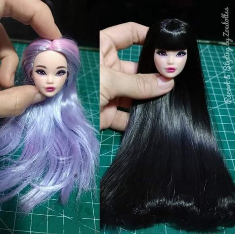 How To Style Barbie Doll Hair, Barbie Restyle, Odile Barbie, Barbie Grew, Barbie Reroot, Makeup Barbie, Barbie Repaint, Cinderella Live Action, Doll Makeover