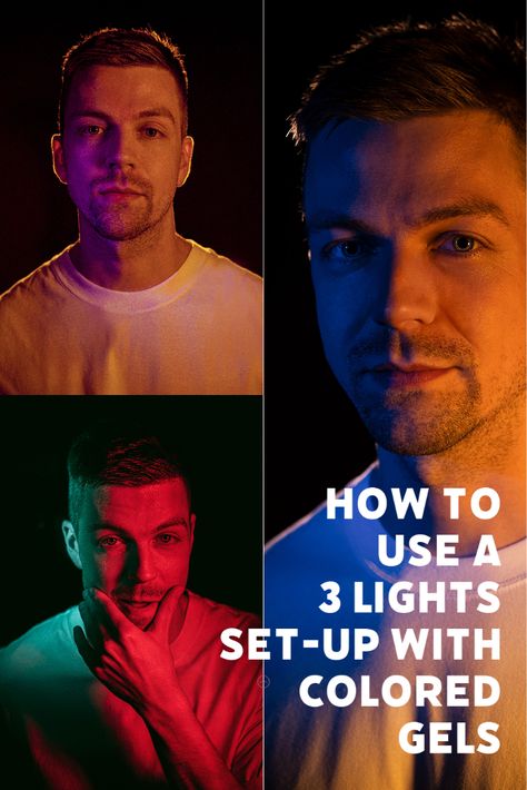 3 Point Lighting Setup, 3 Point Lighting Photography, Color Gel Photography, 3 Point Lighting, Portrait Lighting Setup, High Key Lighting, Colour Gel Photography, Photography Lighting Techniques, Creative Headshots