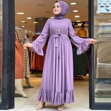 Bohemian Print Dress, Light Purple Dress, Chiffon Long Dress, Long Dresses Elegant, Chiffon Dress Long, Muslim Fashion Dress, Solid Color Dress, Abaya Fashion, Dress Robes