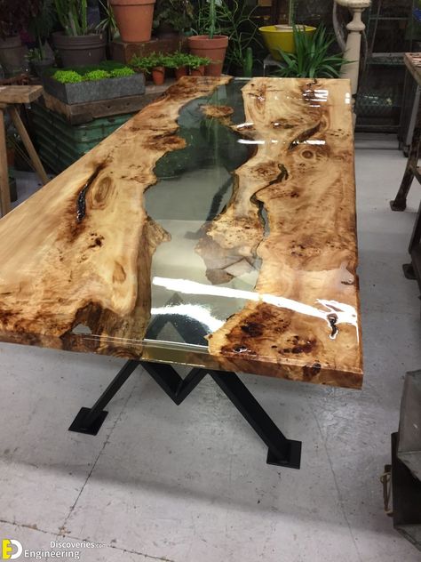 28+ Gorgeous Table Design Ideas To Complement Your Home | Engineering Discoveries Home Furniture Ideas, Diy Esstisch, Epoxy Wood Table, Wood Resin Table, Epoxy Table Top, Wood Table Design, Eco Friendly Furniture, Into The Wood, Epoxy Table