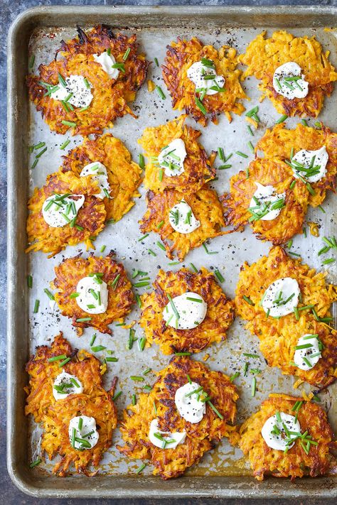 Butternut Squash Fritters - These are easier to make than you think, low calorie, addictive and amazingly crisp-tender! A must-have appetizer for everyone! Butternut Squash Fritters, Pumpkin Pancakes Easy, Squash Fritters, Butternut Squash Recipes, Fritter Recipes, Thanksgiving Appetizers, Squash Recipes, Vegetable Sides, Veggie Dishes