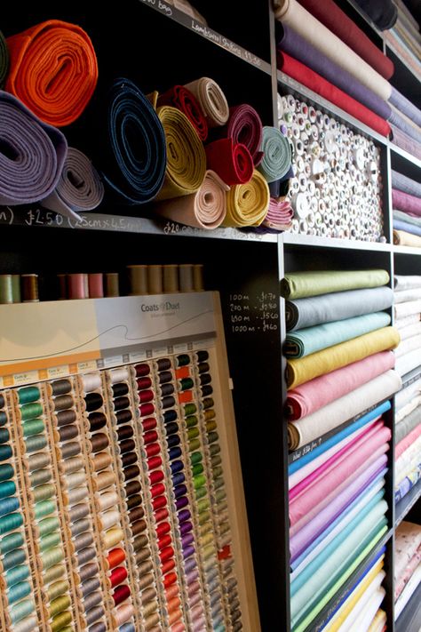 Fabric Shop Aesthetic, Haberdashery Shop Design, Fabric Shop Display, Long Elegant Prom Dresses, Yarn Display, London Shops, Textile Shop, Long Party Gowns, Haberdashery Shop