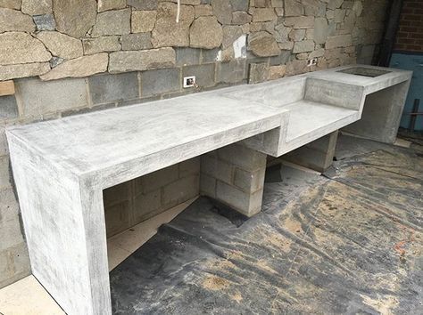 100mm thick outdoor BBQ bench with waterfall legs all done and polished for @kings_landscaping__geelong #concrete #insitu #grey #polishedconcrete #concreteconstruction #concretelife #realconcrete #concretedesign #waterfall #waurnponds #geelong Concrete Bbq Area, Concrete Bbq, Bbq Bench, Concrete Outdoor Kitchen, Outdoor Bbq Area, Outdoor Barbeque, Modern Outdoor Kitchen, Outdoor Kitchen Decor, Outdoor Kitchen Bars