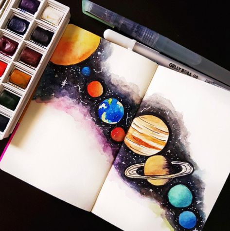 Space Art Ideas, Galaxy Drawing Pencil, Space Drawings Galaxies, Space Themed Art, Solar System Drawing, Planets Drawing, Galaxy Drawing, Alcohol Markers Art Ideas, Galaxy Drawings