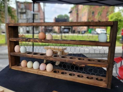 Egg Skelter, Wooden Egg Holder, Farmhouse Eggs, Red Oak Stain, Egg Decor, Egg Stand, Beautiful Chickens, Egg Storage, Wooden Eggs