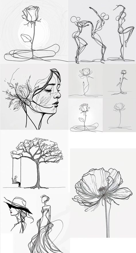 One line art ideas Easy Continuous Line Drawing, Contour Drawing Ideas Simple, Art Line Drawing Ideas, One Line Drawing Ideas, Line Drawing Ideas, Line Art Ideas, Creative Line Art, One Line Drawings, Something To Draw