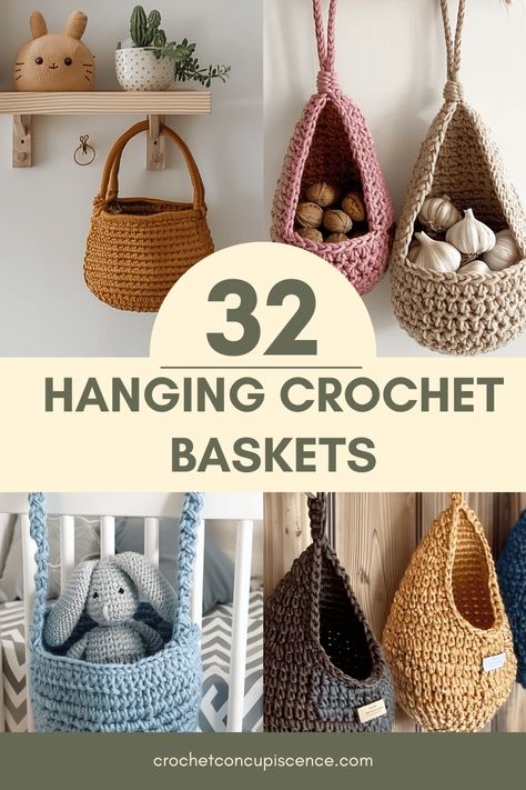 Easy Hanging Basket Crochet Pattern Wall Basket Crochet Pattern, Free Hanging Basket Pattern, Large Crochet Hanging Basket Pattern Free, Crochet Hanging Basket Pattern Free Easy, Crochet Produce Basket, Crochet Hanging Baskets Free Patterns Storage, Diy Crochet Hanging Basket, Crochet Hanging Storage Baskets, Crochet Bramble Basket