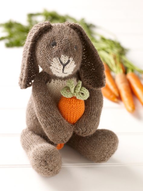 Knitted Rabbits Rabbit Knitting Pattern Free, Bunny With Carrot, Baby Bunny Hat, Rabbit Knitting Pattern, Knitted Dolls Free, Knitted Bunnies, Bunny Knitting Pattern, Knitted Bunny, Kids Knitting Patterns