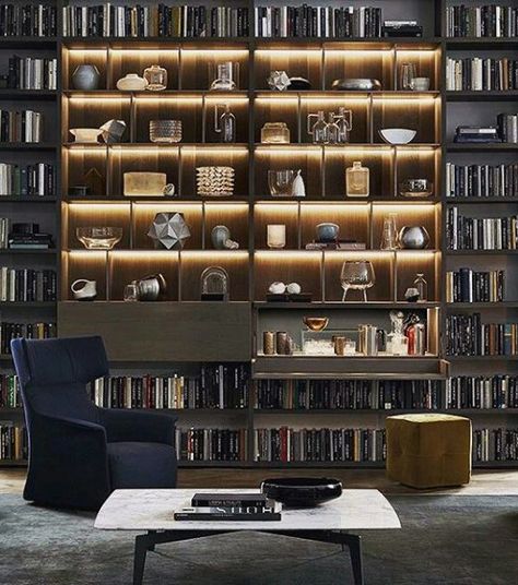 Incredible Bachelor Pad Living Room Bookcase Ideas Library Shelves Design, Bachelor Pad Living Room Ideas, Living Room Ideas For Men, Luxury Home Library, Bachelor Pad Living Room, Home Library Design, Bookcase Wall, Wooden Bookcase, Home Libraries