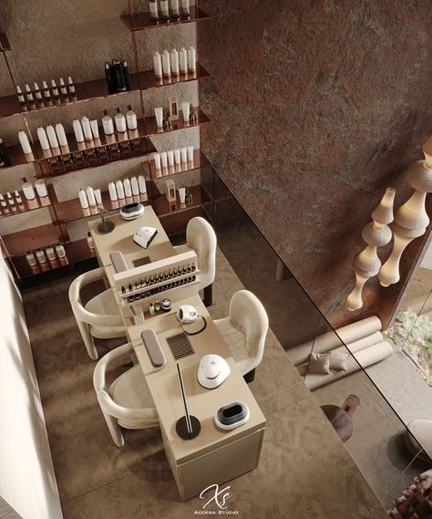 Wabi Sabi Nail Salon, Hair And Nail Salon Interior, Wabi Sabi Salon Interior, Wabi Sabi Hair Salon, Wabi Sabi Beauty Salon, Wabi Sabi Spa Design, Nails Interior Design, Nails Salon Design Ideas, Manicure Salon Design