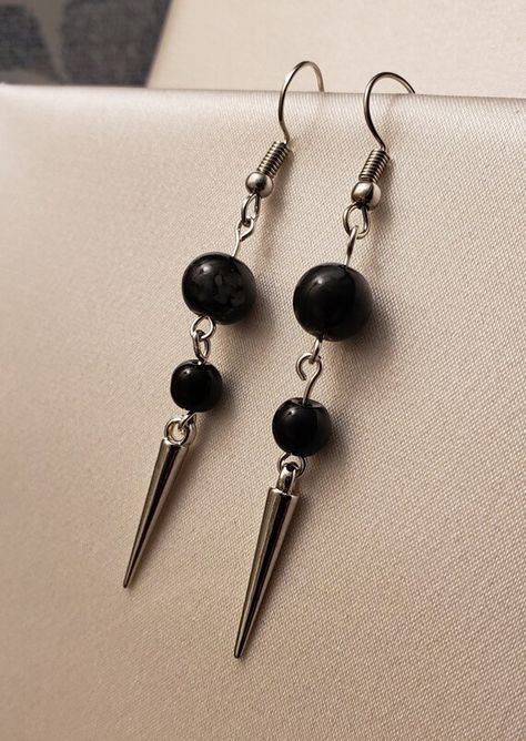 Diy Goth Earrings, Black Prom Earrings, 2023 Vibes, Goth Earrings, Diy Jewlery, Alternative Jewelry, Saint Michael, Rock Outfits, Diy Bracelet Designs