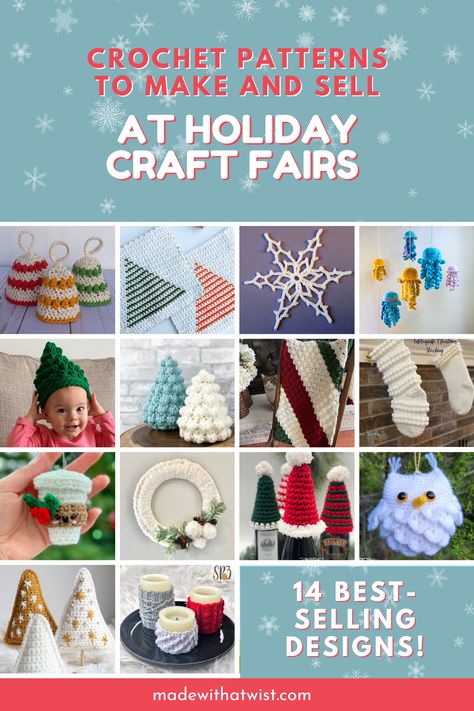 It's never too soon to start planning and crocheting for handmade gifts and craft fair inventory! Whether you want to make festive decor, cozy blankets, or whimsical crochet Christmas gifts, this roundup of gorgeous patterns has you covered. These best-selling patterns work up quickly and will delight your customers at holiday markets. Check them out today! #crochetchristmas #craftfairideastosell #handmadegifts Beginner Christmas Crochet Patterns Free, Crochet To Sell Craft Fairs, How To Display Crochet Items Craft Fairs, Crochet Craft Show Ideas, Christmas Craft Fair Ideas To Sell 2023, Trending Christmas Gifts 2023, Crochet Crafts To Sell, Crochet Items That Sell Well, January Crochet