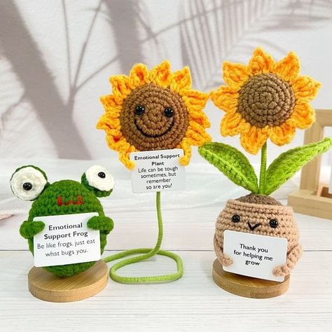 Positive Crochet, Crochet Emotional Support, Planting Sunflowers, Crochet Frog, Peace And Joy, Crochet Sunflower, Healing Arts, Emotional Support, Crochet Crafts