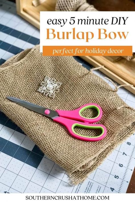 Wide Burlap Bow Diy, Large Burlap Bow Diy, How To Make A Bow With Burlap, Diy Burlap Bow Tutorial, How To Make A Burlap Bow Step By Step, Burlap Bows Diy, How To Make A Burlap Bow, Making Burlap Bows, Burlap Bow Diy