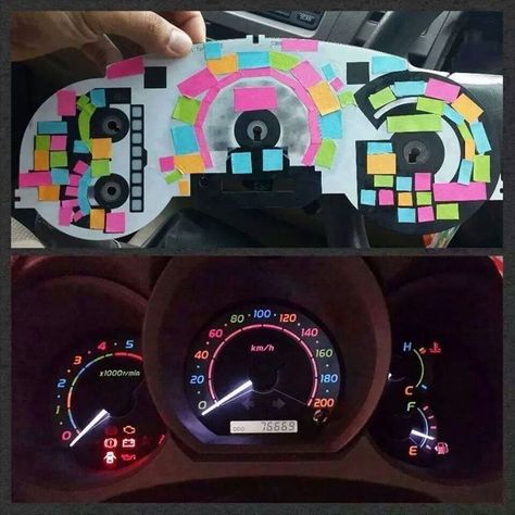 FYI, You Can Use Post-It Notes to Color Your Dashboard Lights Vw Minibus, Notes Diy, Jimny Suzuki, Car Deco, Yantai, Girly Car, Car Essentials, Jeep Wagoneer, Jeep Rubicon