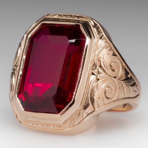 Vintage Created Ruby Bold Mens Ring Ruby Mens Ring, Mens Ruby Ring, Indian Men, Mens Gemstone Rings, Ruby Rings, Antique Engagement Ring, Mens Rings Fashion, Gold Color Ring, Rings Vintage