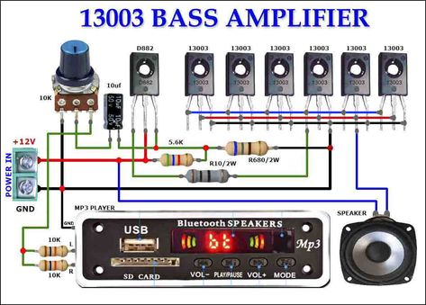 13003 Bass Amplifier Circuit Diagram Amplifier Circuit Diagram, Electronics Projects For Beginners, Battery Charger Circuit, Diy Amplifier, Electronic Circuit Design, Subwoofer Amplifier, Electronic Circuit Projects, Electrical Projects, Stereo Amplifier