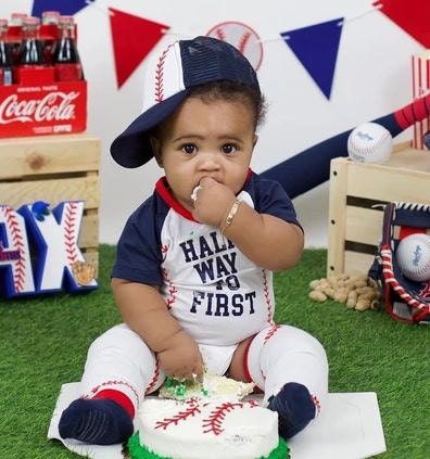 Half Time Birthday Party, Half Birthday Baseball Theme, Halfway To First Baseball Birthday, 3 Month Boy Photo Shoot, Boys 6 Month Photo Ideas, Baseball 6 Month Photoshoot, Halfway To One Photoshoot Boy, Halfway To First Baby Photoshoot, Half Way To One Photoshoot Boy