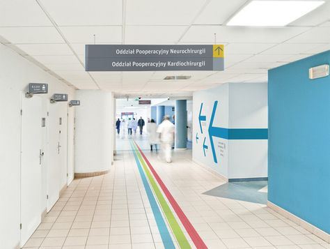 Hospital signage by Jarek Kowalczyk, via Behance Way Finding Design, Hospital Signage, Hospital Architecture, Wayfinding Signs, Directional Signage, Wayfinding Design, Wayfinding System, Building Signs, Signage Display