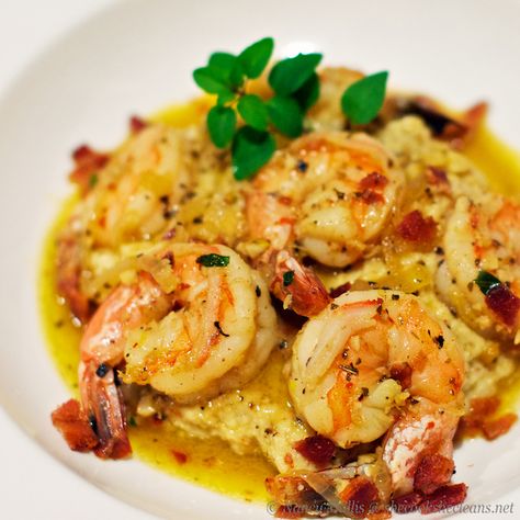 Lemon Garlic Shrimp over Cauliflower Mash | she cooks…he cleans Lemon Shrimp, Lemon Garlic Shrimp, Cauliflower Mash, Shrimp And Grits, Garlic Shrimp, Mashed Cauliflower, Snacks Für Party, Cauliflower Recipes, Grits