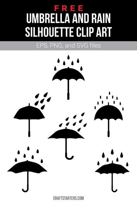 Rain Silhouette, Umbrella And Rain, Art Umbrella, Silhouette Clip Art, Svg Images, Cricut Craft, Yarn Thread, Rain Clouds, Cricut Free