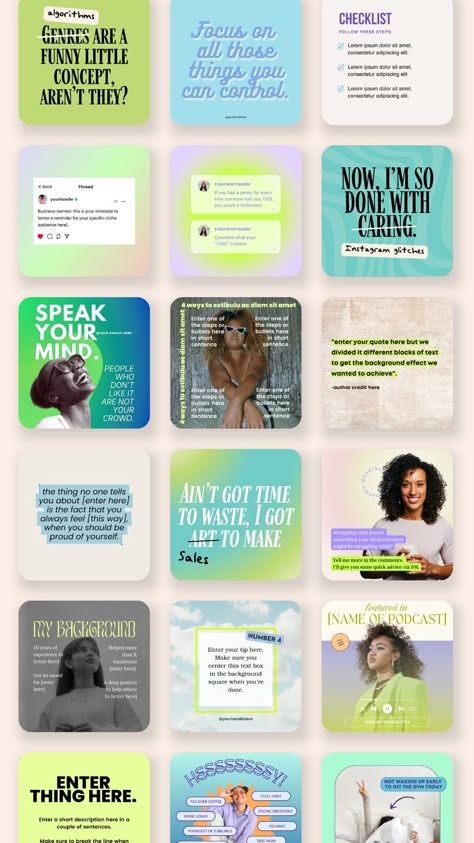 You can grab some of our top-performing Canva templates for FREE to give your Instagram content a fun boost in engagement! Straight from our Canva template membership, these are some of our favorite and top-performing designs. Use these in your Instagram feed as a content creator, a small business owner, or for your clients as a social media manager! Content Graphic Design, Social Media Assets, Aesthetic Insta Post, Instagram Flyer Ideas, Engaging Social Media Posts, Podcast Instagram, Informative Instagram Feed, Social Media Content Design, Content Creator Instagram Feed