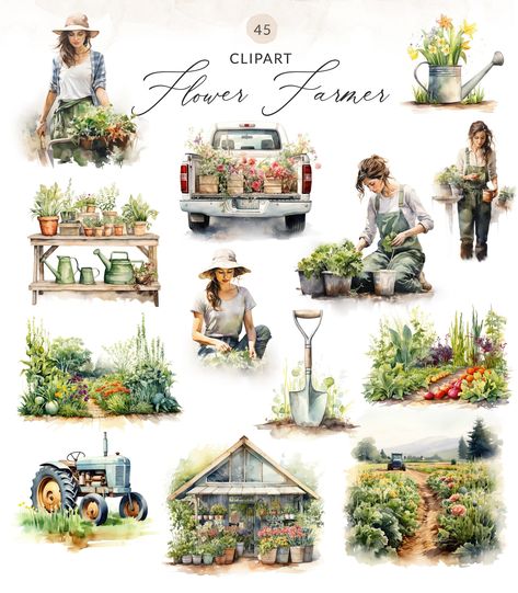 Gardening Clipart, Tool Artwork, Garden Clipart, Happy New Home, Autumn Lake, Autumn Illustration, Flower Farmer, Free Art Prints, Scrapbook Stickers Printable