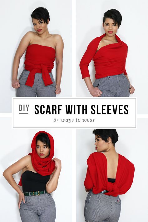 [VIDEO] DIY Scarf with Sleeves | 5+ Ways to Wear | Paper Michey How To Wear A Scarf As A Top, Sleeves Tutorial, Scarf With Sleeves, Scarf Sewing Pattern, Diy Shawl, Scarf Wearing Styles, Magic Skirt, Clothes Sweater, Diy Sweater