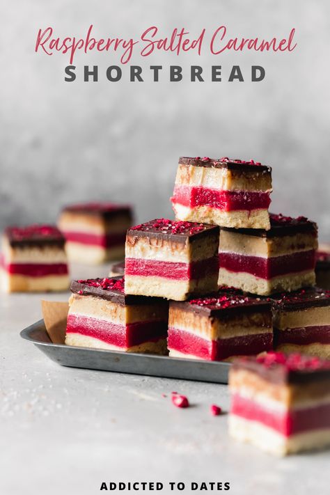 Raspberry Caramel, Millionaires Shortbread, Gluten Free Shortbread, Caramel Shortbread, Millionaire Shortbread, Caramel Slice, Shortbread Bars, Vegan Baking, Dessert Bars