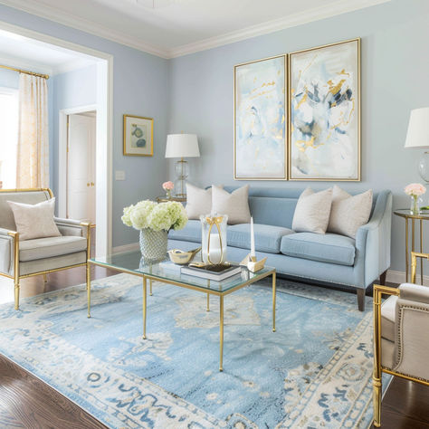 Light Blue Aesthetic Living Rooms, Baby Blue Living Room Ideas, Light Blue Farmhouse Living Room, Sky Blue Sofa Living Room, Baby Blue Living Room Decor, Blue Painted Living Room, Light Blue Walls Living Room, Baby Blue Living Room, Pastel Blue Living Room