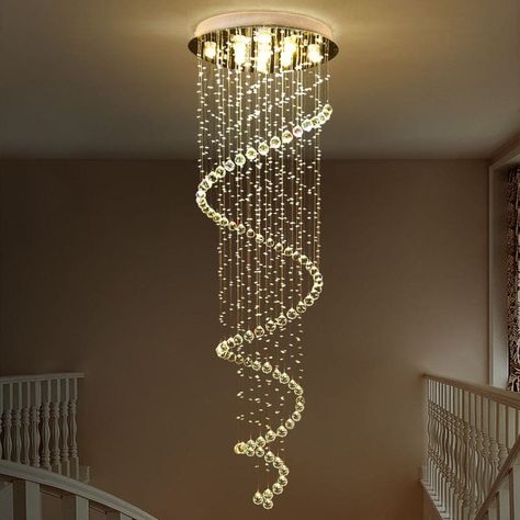 Modern Luxury LED K9 Crystal Chandelier Double Staircase Lamp Staircase Lamp, Electrical Symbols, Double Staircase, Living Room Lights, Villa Luxury, Janmashtami Decoration, White Lampshade, Led Crystal Chandelier, Fancy Light