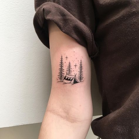 Camping Tattoo Ideas, Outdoor Tattoos, Small Nature Tattoo, Unique Tattoos Black Women, Outdoor Tattoo, Nature Tattoo Ideas, Tattoos Nature, Camping Tattoo, Lovers Tattoo