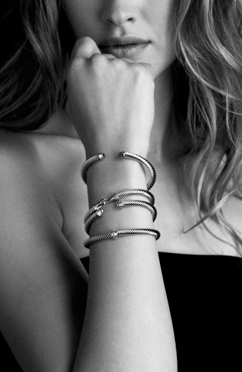 David Yurman Cable Classics Bracelet with Semiprecious Stones & Diamonds | Nordstrom Modern Silver Jewelry, Pearl Cuff Bracelet, David Yurman Bracelet, Pearl Cuff, Black Onyx Bracelet, Cable Bracelets, David Yurman Jewelry, Onyx Bracelet, Silver Engagement Rings