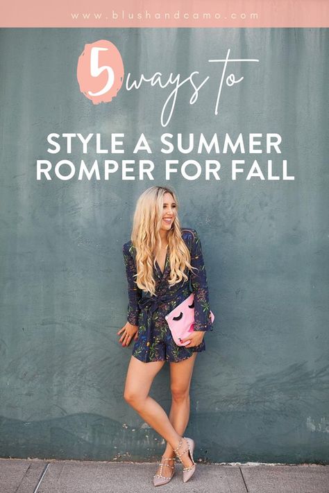 Fall is my FAVORITE time of year! But I also miss my cute summer clothes. You too? Let me show you how to style your summer romper for fall! Rompers are quickly becoming a wardrobe staple so you'll definitely want to see how to style this fashion forward piece for fall! #fallfavorites #fallvibes #howtostylearomper #wardrobestaple #letselevateyourstyle Fall Romper Outfit, How To Style A Romper, Cute Summer Clothes, Fall Workwear, Camo Style, Fall Transition Outfits, Short Romper, Transition Outfits, Fall Transition