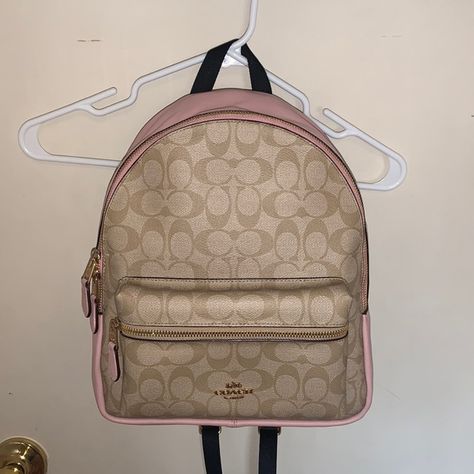 Genuine Coach Backpack, Pink Leather Coach Backpack, Cream And Gold, Pink Leather, Coach Handbags, Soft Pink, Backpacks, Handbags, Cream, Leather