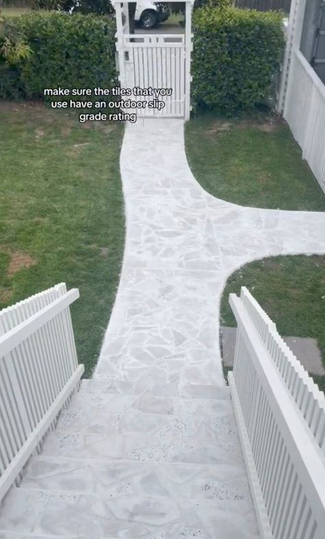 My DIY 'crazy pave' tile hack transformed my yard - it's impossible to mess up Painted Crazy Paving, Diy Crazy Paving, Crazy Paving Ideas, Pave Walkway, Pave Tile, Tile Hacks, Crazy Pave, Baseball Lifestyle, Paving Ideas