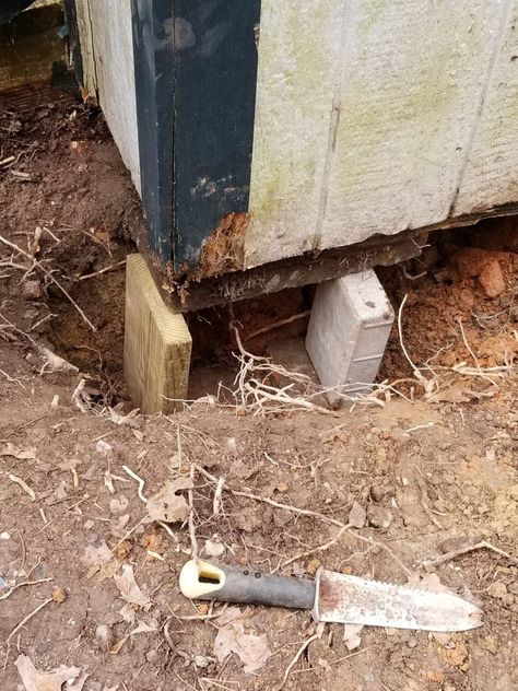 How to Repair a Sunken Shed Foundation Shed Skirting Ideas, Shed Foundation, Diy Foundation, Front Porch Addition, Diy Storage Shed, Shed Floor, Home Maintenance Checklist, Shed Base, Allotment Gardening