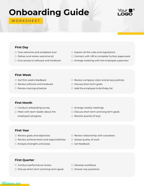 Sleek Onboarding Guide Worksheet Template  Visme Advertisement Worksheet, Weekly Meeting, Short Term Goals, Training Schedule, Long Term Goals, Team Leader, Worksheet Template, Get One, Sleek