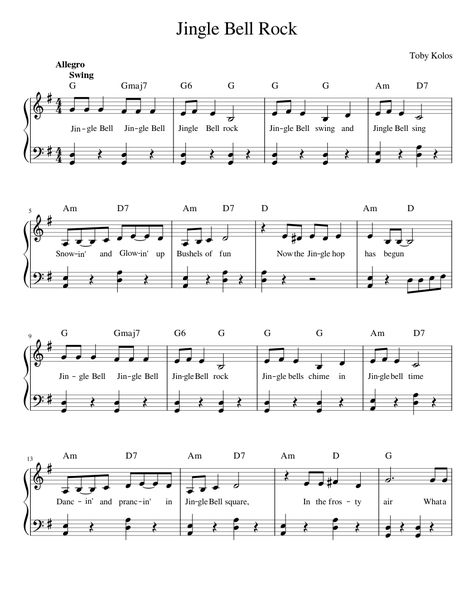 Jingle Bell Rock with chords Jingle Bell Rock Piano, Popular Piano Sheet Music, Alto Saxophone Sheet Music, Piano Pieces, Piano Sheet Music Pdf, Trumpet Sheet Music, Clarinet Music, Christmas Piano, Clarinet Sheet Music