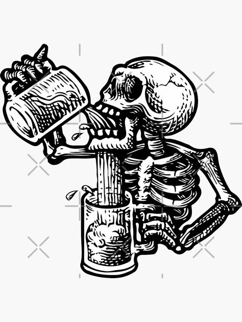 Skull Drinking Tattoo, Flash Art Tattoos, Beer Tattoos, Irezumi Tattoos, Skeleton Art, Tattoo Flash Art, Tattoo Life, Flash Art, Tattoo Design Drawings