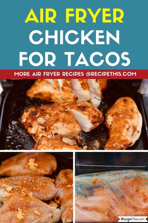 Air Fryer Chicken For Tacos. The perfect quick and easy recipe for taco chicken in your air fryer or air fryer oven. Make ahead for later, make chicken taco salad or save it for taco night. The possibilities are endless. #airfryer #airfryerrecipes #airfryertacos #airfryerchicken Air Fryer Taco Chicken, Airfryer Chicken Tacos, Air Fryer Chicken For Tacos, Air Fryer Chicken Tacos, Chicken For Tacos, Chicken Breast Tacos, Air Fried Chicken Tenders, Ninja Grill, Taco Chicken