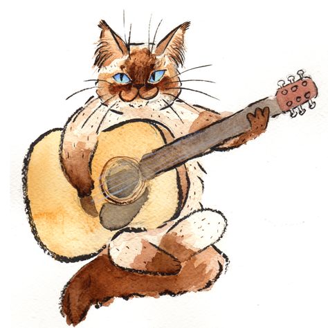 Ragdoll chat playing the guitar- orCATstra- seal point on Behance Cute Guitar Drawing, Playing The Guitar, Cats Draw, Guitar Art Drawing, Guitar Draw, Cat With Guitar, Cat Playing Flute Drawing, Music Cat Drawing, Cat With Guitar Drawing