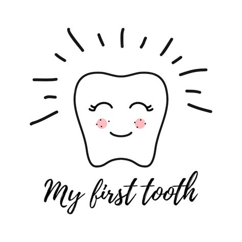 Tooth Template, Tooth Vector, White Background Template, Happy Tooth, My First Tooth, Teeth Illustration, Contour Line, Baby Illustration, Background Template