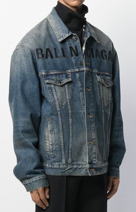 Balenciaga Denim Jacket, Designer Denim Jacket, General Ideas, Printed Denim Jacket, Balenciaga Logo, Designer Denim, Jackets For Men, Blue Denim Jacket, Denim Jacket Men