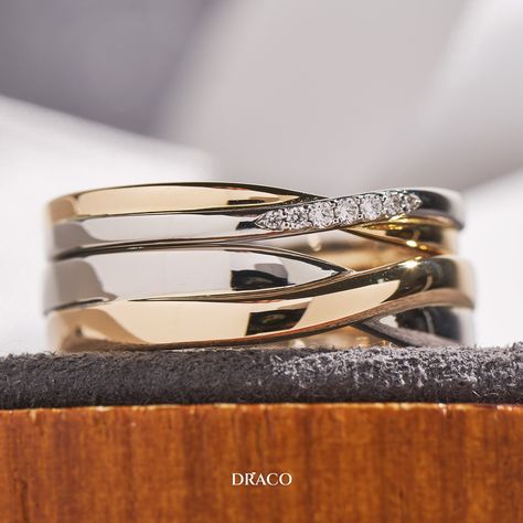 Embrace the elegance of love with our duo-tone wedding bands, gracefully interwoven in white and rose gold, forming a mesmerizing criss-cross design.⁣⁠ These duo-toned rings are more than just a symbol of your commitment; they create a layered effect, as if multiple rings are beautifully stacked together. This design not only adds a dynamic look and feel but also represents the layers of depth and love within your relationship.⁣⁠ Two Tone Wedding Band, Birthday Cake Alternatives, Cake Alternatives, Bride Jewelry Set, Multiple Rings, Duo Tone, Bride Jewelry, Couple Ring, Gold Ring Stack