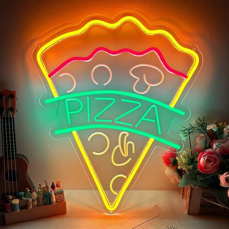 Pizza Neon Sign for Wall Art Sign, Pizza Shaped LED Neon Light Signs for Shops, Restaurant, Kitchen, Men Cave & Birthday Party Decor, Pizza Lovers Gifts for Kids Boys Men, 16.6"x13.2" Cave Birthday Party, Pizza Shapes, Neon Signs Quotes, Make Your Own Sign, Men Cave, Neon Sign Shop, Party Bars, Wedding Neon Sign, Neon Wedding