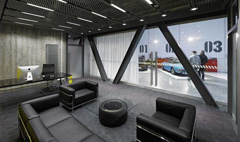 Car Showroom Interior, Car Showroom Design, Mansion Homes, Waiting Room Design, Garage Design Interior, Garage Furniture, Warehouse Design, Luxury Garage, Garage Office