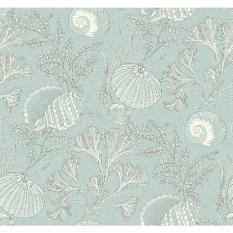 Amazon.com: York Wallcoverings NY4870 Nautical Living Coral Shells Wallpaper, Shimmering Cream/Ecru/Aqua/White: Home Improvement Beach House Wallpaper, Coastal Wallpaper, Tropical Bathroom, Coral Wallpaper, Toile Wallpaper, York Wallpaper, Hall Bathroom, Living Coral, Tropical Wallpaper