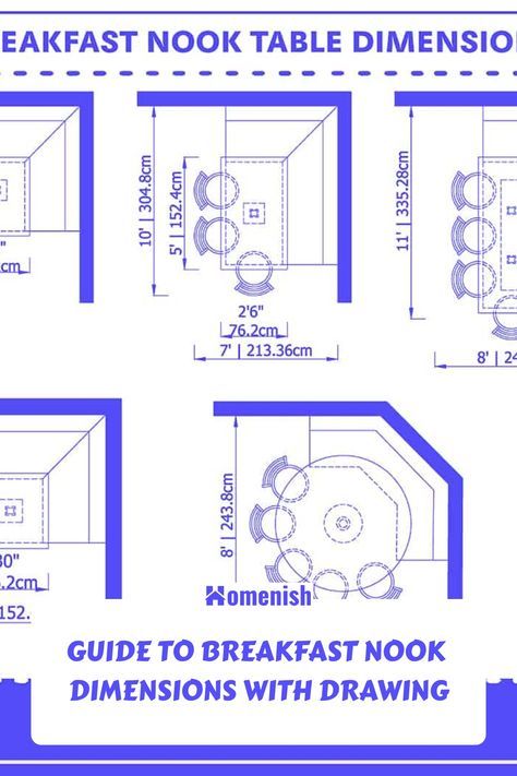 Breakfast nooks come in all shapes and sizes, but there are some standard dimensions that can help you plan your space. In this guide, we'll discuss the different factors to consider when choosing the right size for your needs, and provide a drawing to help you visualize. U Shaped Kitchen With Breakfast Nook, Breakfast Nook Measurements, Kitchen With Breakfast Nook Floor Plan, Banquette Seating In Kitchen Dimensions, Moody Breakfast Nook Ideas, Windowless Breakfast Nook, Dining Nook Dimensions, Dining Room Built In Bench Under Window, Large Dining Nook