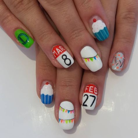 Devoted moms nails for her loved son and hubbys birthday. So cute 😍#birthdaynails #partynails #birthdayparty #son #husband #motherslove… Nail Art For Birthday Party, First Birthday Nails For Mom, Nail Happy Birthday, Birthday Nails For Kids, Birth Nails Mom Boy, Balloon Nails Birthday, Birthday Theme Nails, Happy Birthday Nails Designs, Happy Birthday Nails